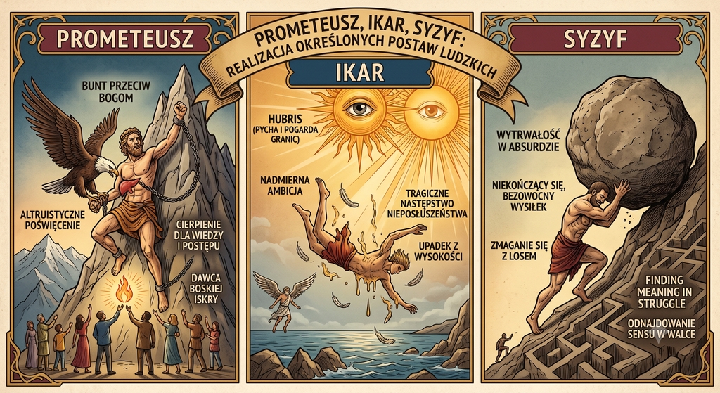 Prometeusz, Ikar i Syzyf jako realizacja określonych postaw ludzkich